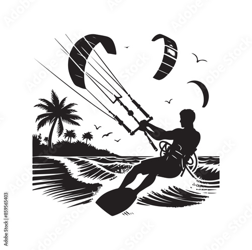 kitesurfing silhouette illustration vector
