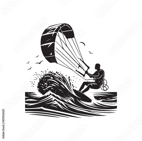 kitesurfing silhouette illustration vector