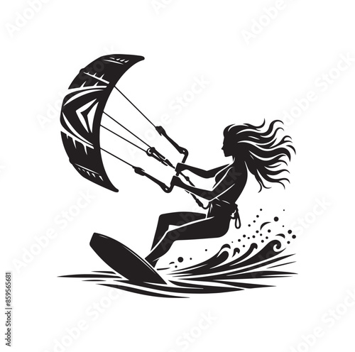 kitesurfing silhouette illustration vector