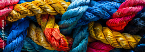 closeup of colorful ropes intricately woven together