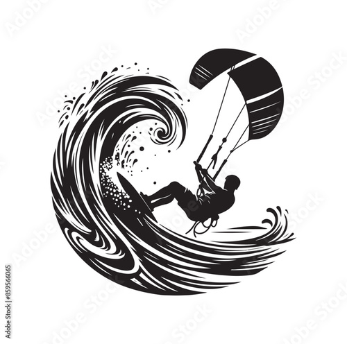 kitesurfing silhouette illustration vector