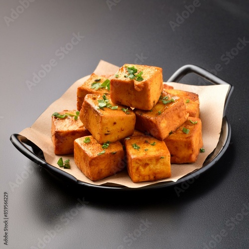 Indian delicious roasted cottage cheese cubes also called fried paneer