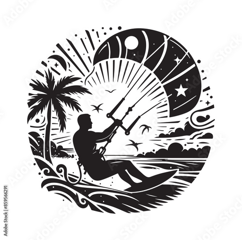 kitesurfing silhouette illustration vector