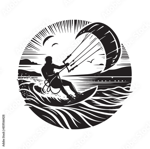 kitesurfing silhouette illustration vector