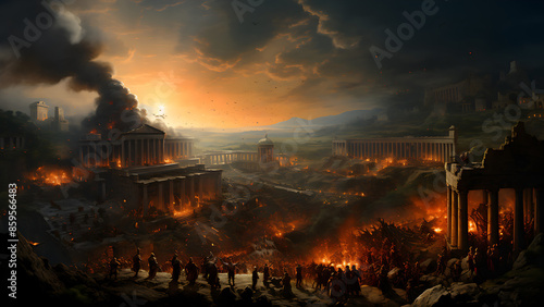 Battle Of Cannae Painting - ancient, rome, roman, battle, war, night, city, sunset, sky, skyline, light, dusk, cityscape, building, urban, architecture, panorama