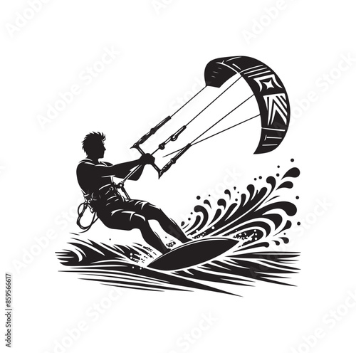 kitesurfing silhouette illustration vector