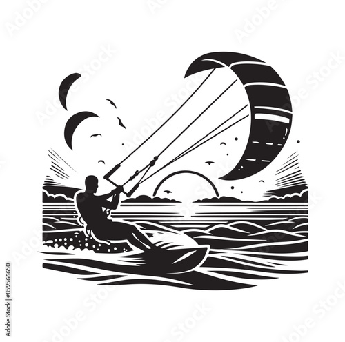 kitesurfing silhouette illustration vector