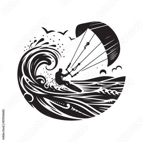 kitesurfing silhouette illustration vector
