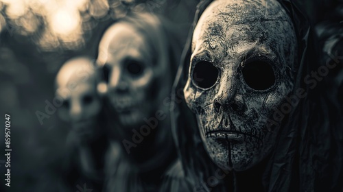Bone-Chilling Halloween Masks in Soft Lighting photo