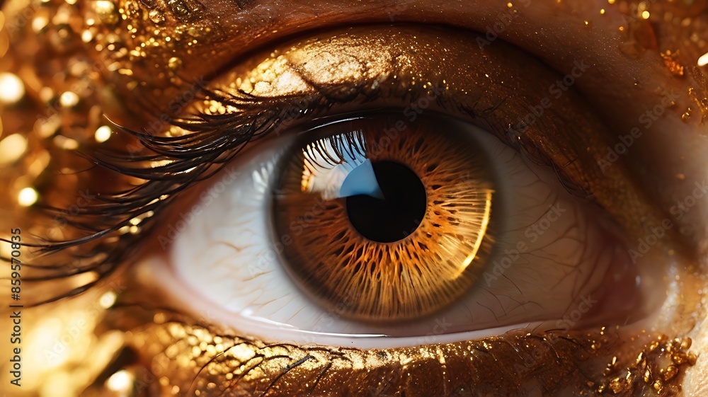 Φωτογραφία Close-up of an eye with rich amber hues reminiscent of gold eyeshadow