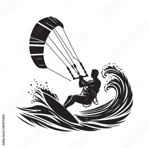 kitesurfing silhouette illustration vector