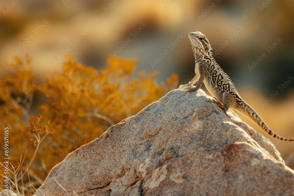 A lizard skitters across a sunlit rock, quick and nimble in its movements A lizard skitters across a sunlit rock, quick and nimble in its movements
