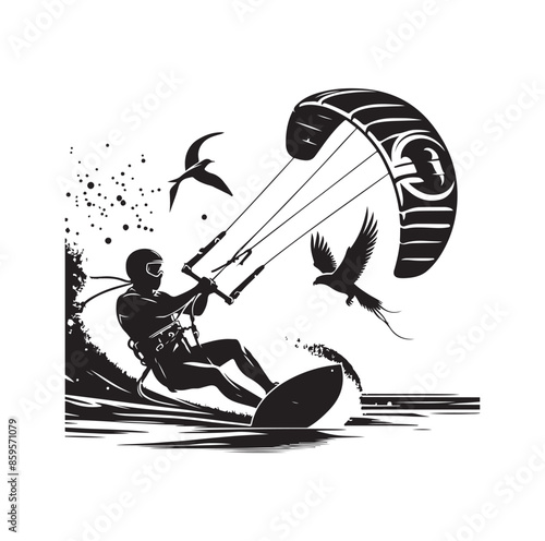 kitesurfing silhouette illustration vector