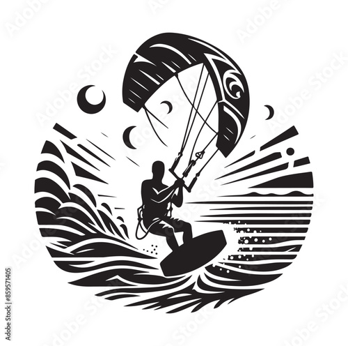 kitesurfing silhouette illustration vector