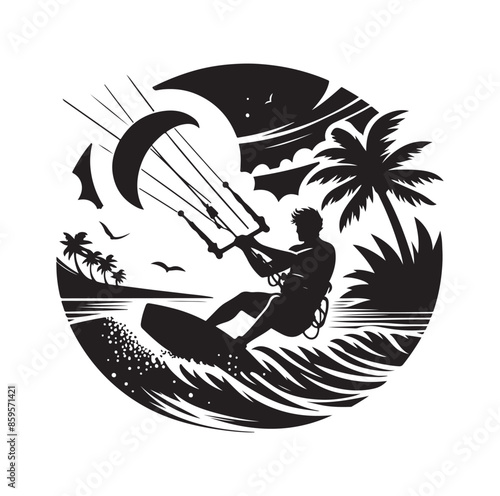 kitesurfing silhouette illustration vector