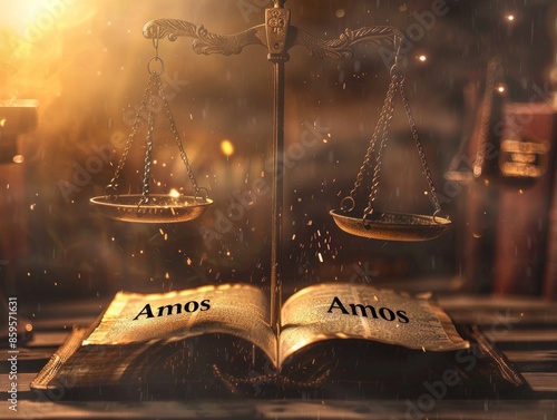 Starkes und eindringliches Bild einer offenen Bibel, die das Buch Amos enthüllt. photo
