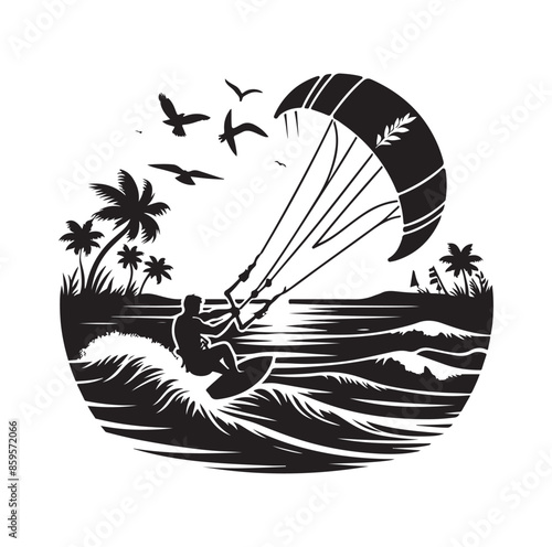 kitesurfing silhouette illustration vector
