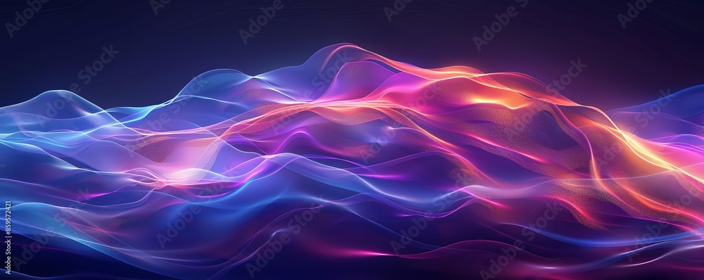 Obraz premium Abstract fluid waves, dark background, neon glow, holographic, futuristic