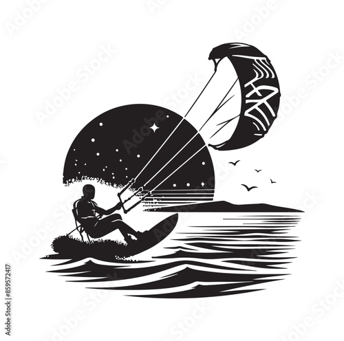 kitesurfing silhouette illustration vector