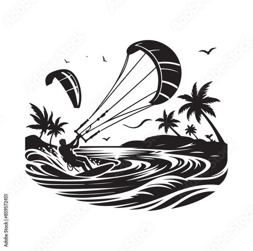 kitesurfing silhouette illustration vector