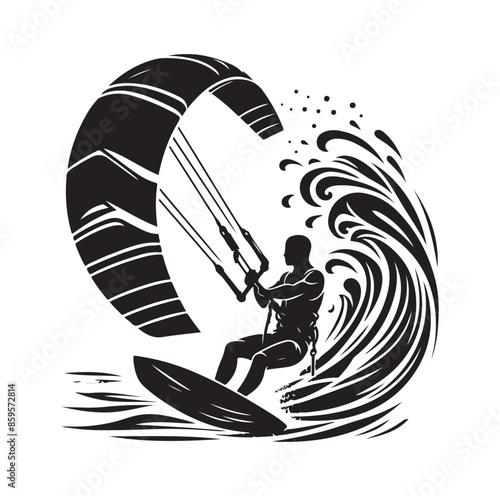 kitesurfing silhouette illustration vector