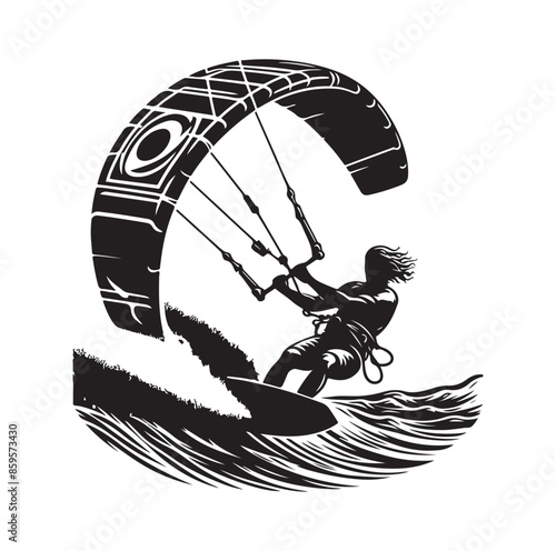 kitesurfing silhouette illustration vector