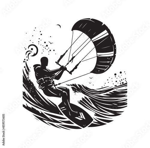 kitesurfing silhouette illustration vector