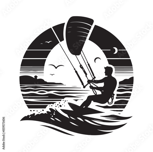 kitesurfing silhouette illustration vector