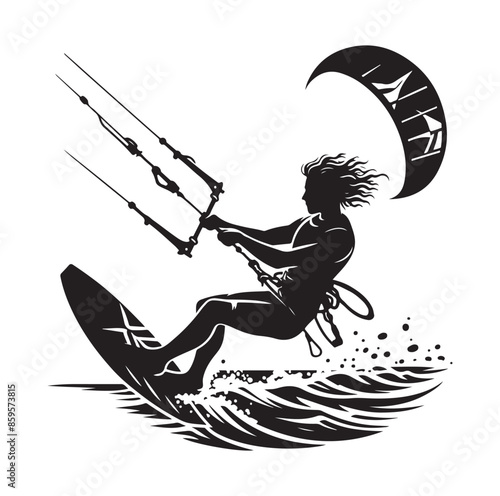 kitesurfing silhouette illustration vector