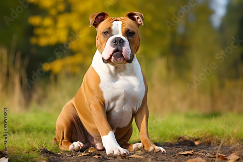 Alert and Muscular - The Sturdy American Bulldog in a Natural Outdoor Environment