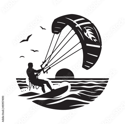 kitesurfing silhouette illustration vector