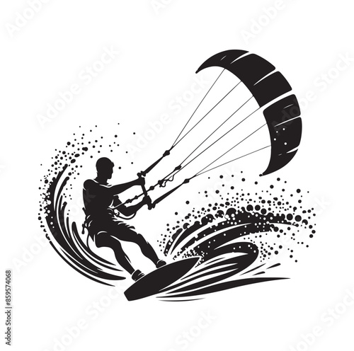kitesurfing silhouette illustration vector