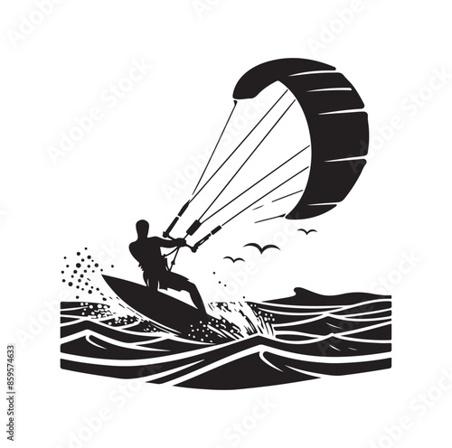 kitesurfing silhouette illustration vector