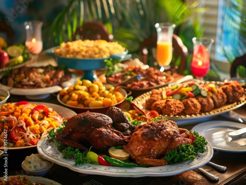 Traditional Juneteenth Celebration Feast TableDelicious Southern Food