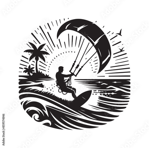 kitesurfing silhouette illustration vector