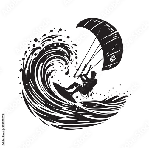 kitesurfing silhouette illustration vector