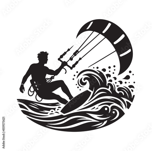 kitesurfing silhouette illustration vector