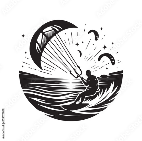 kitesurfing silhouette illustration vector