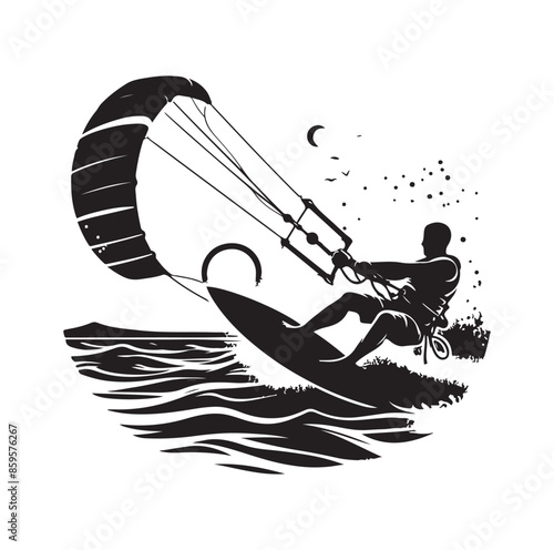 kitesurfing silhouette illustration vector