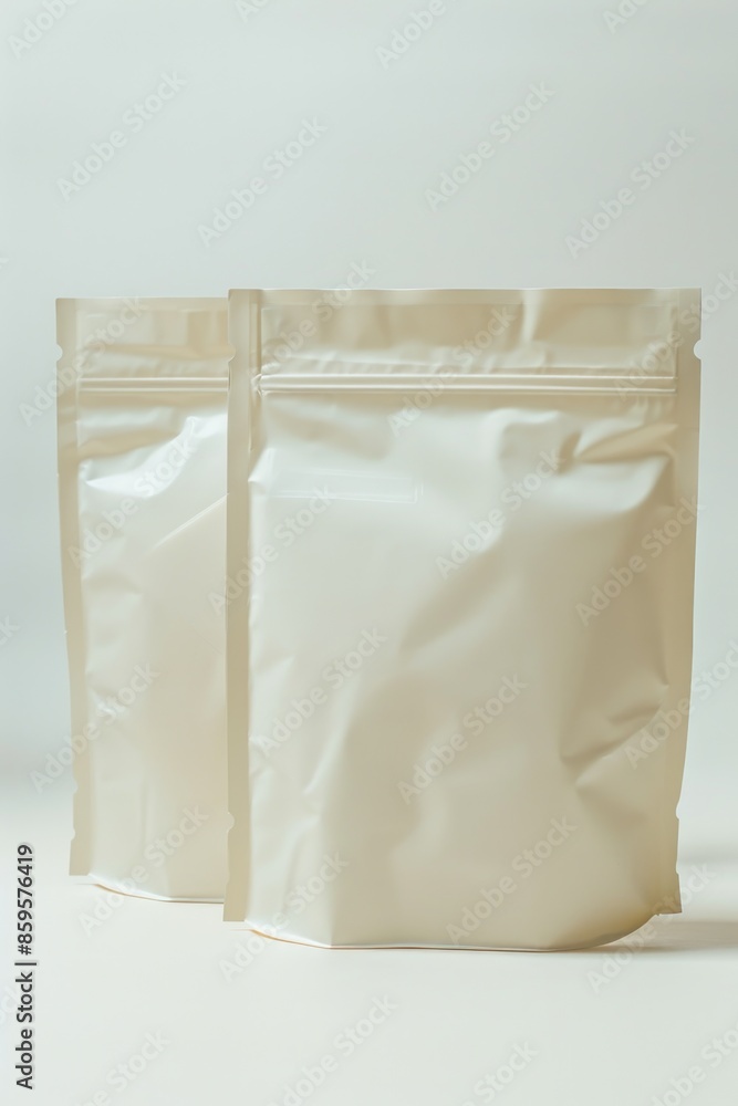 Couple of bags of food stored on a wooden table, ready for use Couple of bags of food stored on a wooden table, ready for use