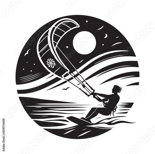 kitesurfing silhouette illustration vector
