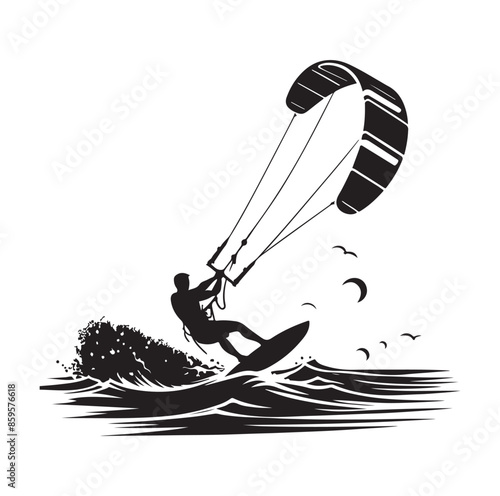 kitesurfing silhouette illustration vector