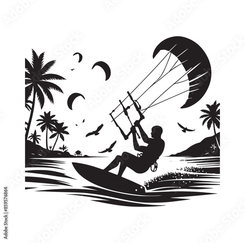 kitesurfing silhouette illustration vector