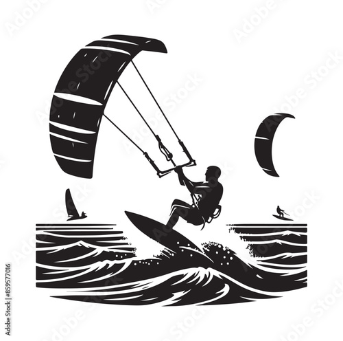 kitesurfing silhouette illustration vector