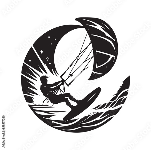 kitesurfing silhouette illustration vector