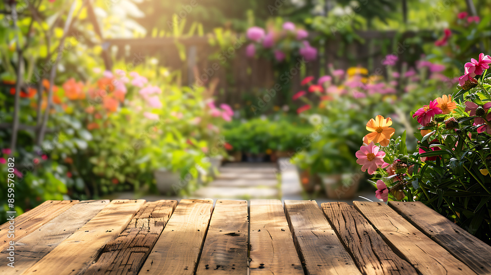 wooden table with blur green nature background for display product wooden table with blur green nature background for display product