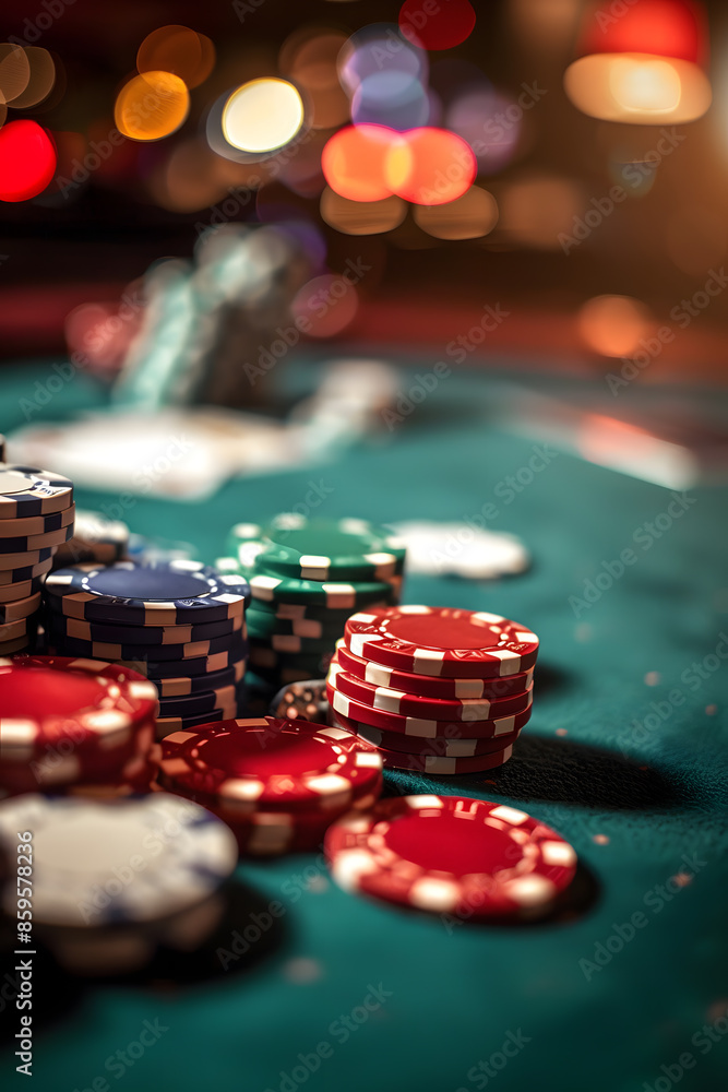 Poker chips and cards on a poker table Poker chips and cards on a poker table