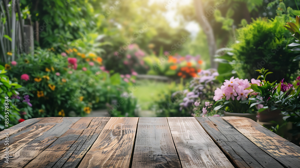 wooden table with blur green nature background for display product wooden table with blur green nature background for display product