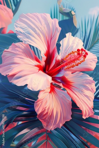 Vibrant Pink Hibiscus Flower Blooming in Tropical Sunlight