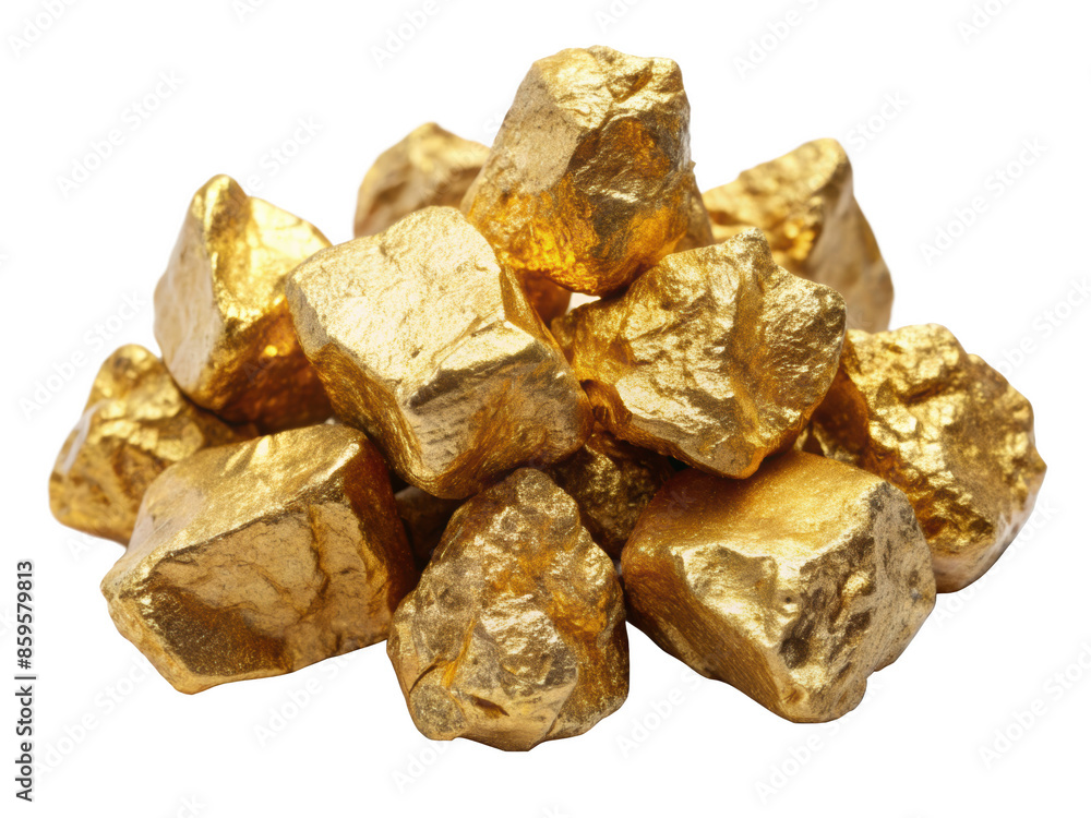 A pile of gold nugget rocks showcasing their natural, shiny texture and bright golden color. Ideal for geological study and mineral collection. Isolated on transparent background, png. A pile of gold nugget rocks showcasing their natural, shiny texture and bright golden color. Ideal for geological study and mineral collection. Isolated on transparent background, png.